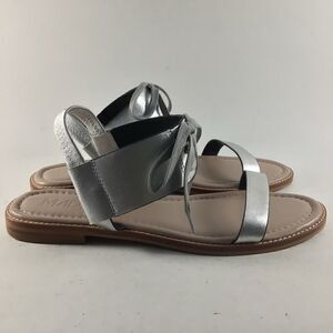 M4DE Hailey womens leather sandals lace up slides silver size 8